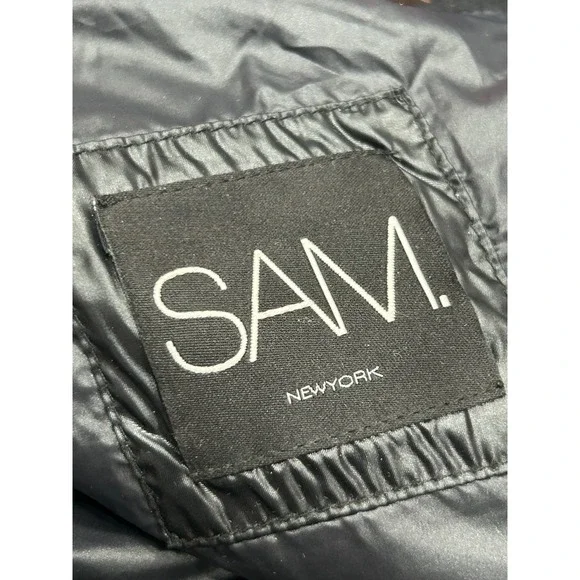 SAM‎ New York Black Quilted Down Puffer Jacket Womens 12 Cropped Zip Winter Coat - Picture 10 of 14